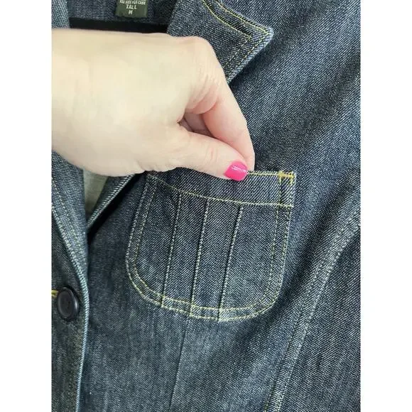 EDDIE BAUER Women's Y2K-Style Dark Denim Fitted Stretch Jean Jacket Sz M Tall - Picture 5 of 12